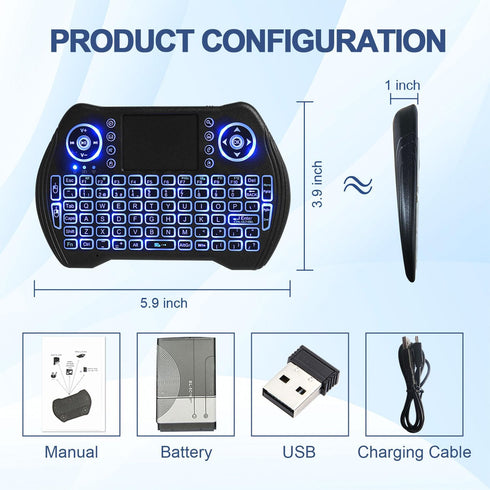 EASYTONE Backlit Mini Wireless Keyboard with Touchpad Mouse Combo Remote Control with Rechargeable Li-ion Battery and Multimedia Keys for Android ...