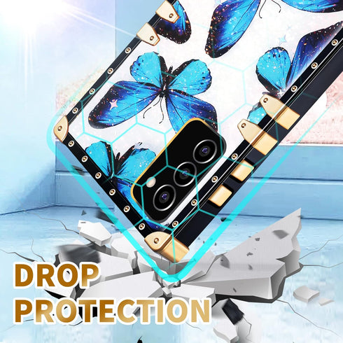 Loheckle for Galaxy A03s Case for Women Girly Stylish Butterfly Luxury Cover Designer Square Cases for Samsung Galaxy A03s Phone Case with Ring St...