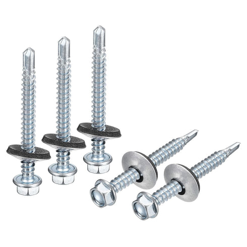 uxcell #12 x 2" Self Drilling Screws with Rubber Washer, 25pcs Zinc Plated Steel Roofing Screws Hex Head Self Tapping Screws with EPDM Washer for ...