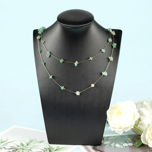 YOUBEIYEE 13 Feet Green Stone Chains for Jewelry Making Gold Plated Stainless Steel Jewelry Chain Roll Handmade Natural Healing Gemstone Chain Nec...
