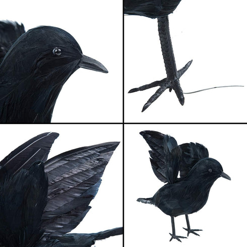 3-Pack Halloween Black Feathered Crow Realistic Handmade Crow Prop for Halloween Party Outdoors and Indoors Decoration...