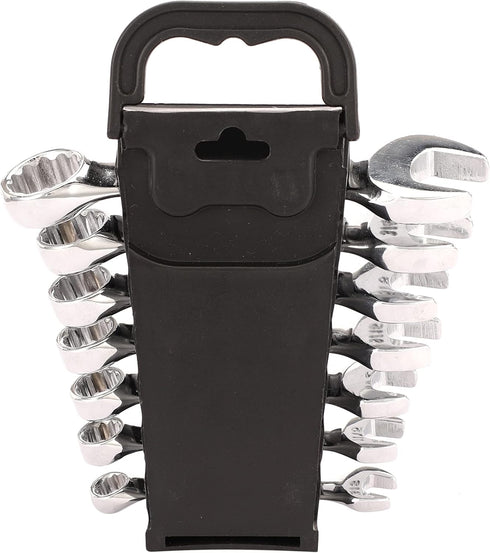 7Pcs Ratcheting Wrench Set with Rack Organizer, CR-V Steel | 8-18 mm Metric Combination Ratchet Wrenches Set | Combination Wrenches Set for Bicycl...