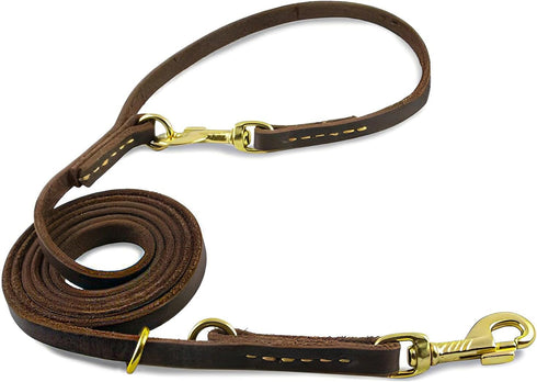 Leather Dog Leash - 8FT Multi Function Genuine Leather Leash for Dogs, Hands Free Dog Training Leash, Adjustable Slip Lead Dog Leash for Small, Me...