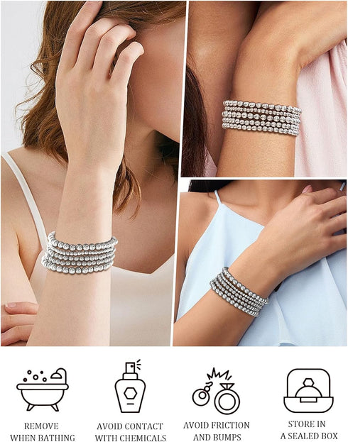 5Pcs Gold Beaded Bracelets 14K Gold Bracelets for Women Bracelet Stack Trendy Stretch Bead Bracelets Silver Bead Bracelet Dainty Jewelry for Women...