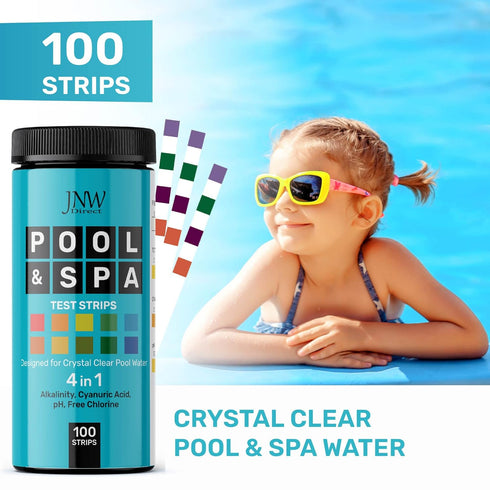JNW Pool Test Strips, 4in1 Quick & Accurate 100 Pool and Spa Test Strips, Pool Water Test Kit - Free Chlorine, pH, Alkalinity, Cyanuric Acid Pool ...
