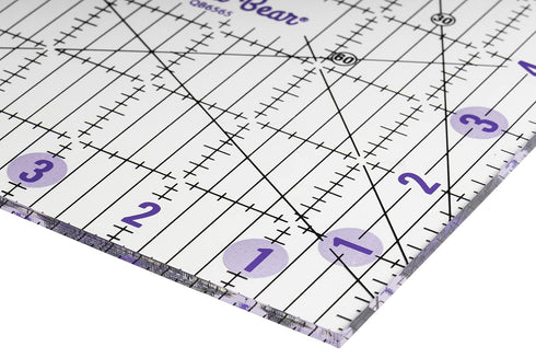 The Quilted Bear Quilting Rulers - Transparent Acrylic Non Slip Quilting, Patchwork & Sewing Ruler with Clear Black Lines & 30, 45 & 60 Degree Ang...