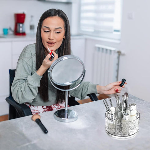 Hayder Makeup Organizer, 360° Rotating Makeup Brush Holder with 5 Slot for Vanity Countertop, Bathroom Organizers and Storage for Cosmetics Nail P...