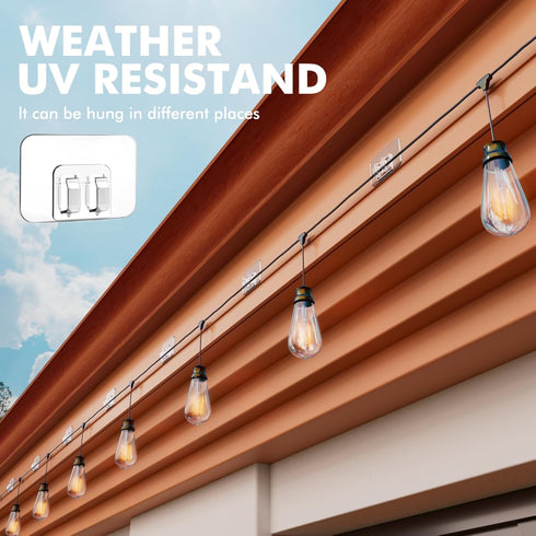Hooks for outdoor string lights - 100 Pack with Adhesive Strips - No Damage, No Tools, No Holes, Waterproof and UV-Resistant, Perfect for Christma...