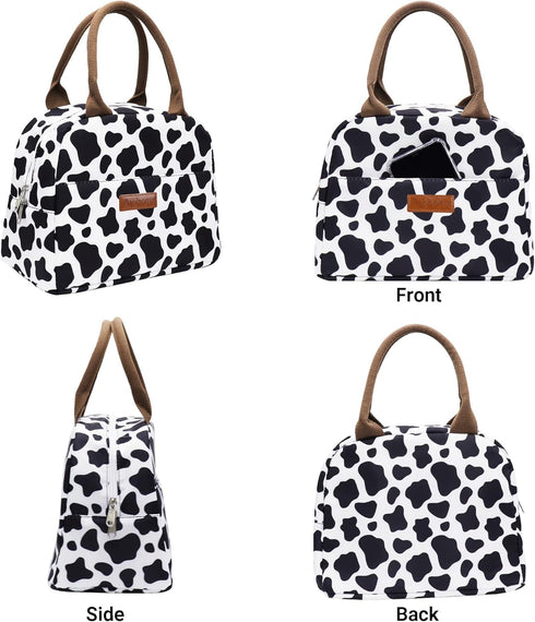 Insulated Lunch Bag Reusable Lunch Box Lunch Cooler Tote Bag for Women Men Adults Work Picnic (Cow Print)...