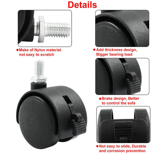4 Pack 1.5 Inch Caster Wheel Replacement, M8 Office Chair Caster Wheel, Universal Standard Size Furniture Wheel with Locking Braking Threaded Scre...