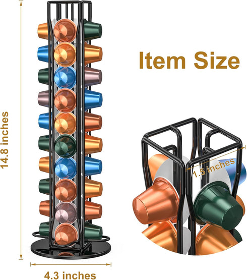 Coffee Pod Holder Storage Organizer Compatible with Nespresso OriginalLine, Rotatable Countertop Coffee Station Organizer -Black/40 Pods...