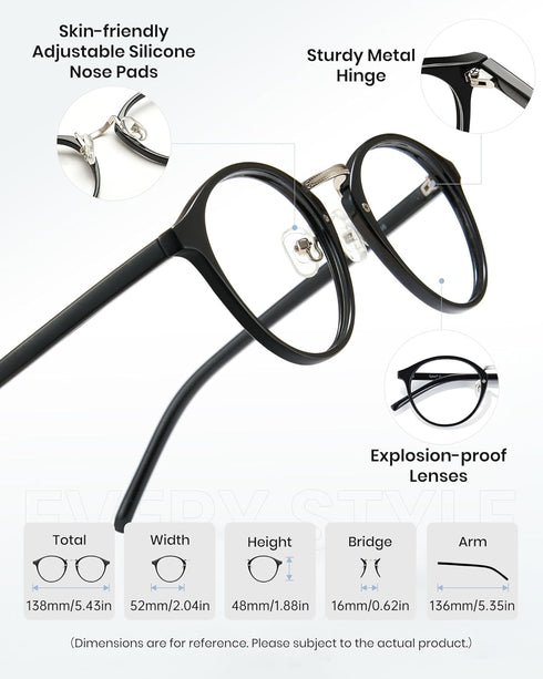 Cyxus Nerd Glasses Round Blue Light Glasses for Women Men Reduce Eye Strain UV Blocking for Computer Screen?8065T01 Black?...