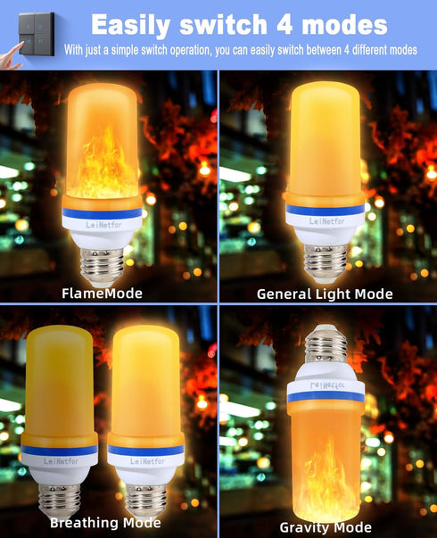 Smaller LED Flame Light Bulbs,4 Modes Flickering Halloween Light Bulbs for Outdoor Decoration with Gravity Sensor,E26 Base Fire Effect Light Bulb ...