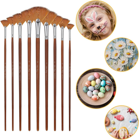 9 Pieces Fan Brush for Painting, Professional Artist Fan Paint Brushes Set Soft Anti-Shedding Nylon Hair Wood Long Handle Paint Brush Set for Acry...