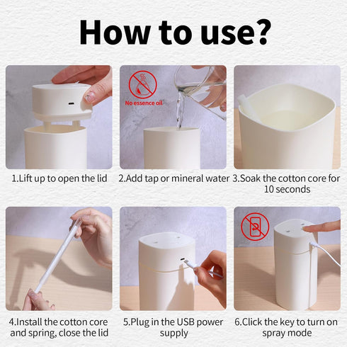 Small Humidifier, Mini Humidifier for Plant, 400ml Cool Mist Humidifiers for Bedroom, Desk Personal Humidifiers for Indoor Office Car, Portable Hu...