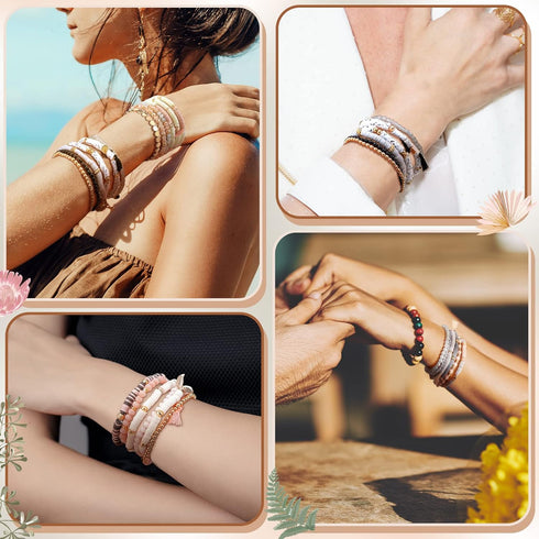 Jadive 24 Pieces Bracelets 4 Set Bead Bracelets Bulk Stackable Bracelets for Women Stretch Heishi Bracelets Clay Boho Disc Bracelets Y2k Aesthetic...