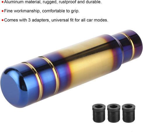 Fydun Car Gear Shift Knob 5.1in Aluminum Interior Decoration Gear Shift Knob Shifter Burnt Blue with 3 Adapters Universal Accessories for Car...