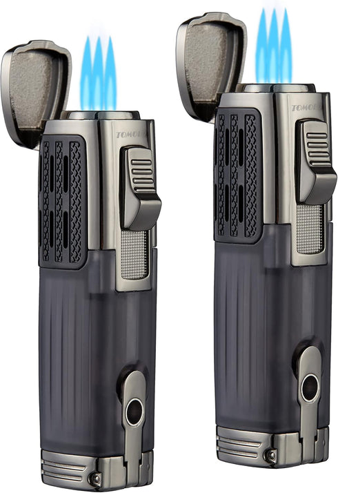 Cigar Lighter Triple Jet Flame Torch Lighter Refillable Butane Lighter with Cigar Punch, 2 Pack, Charcoal...