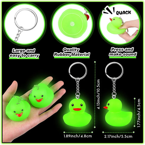 Deekin 24 Pcs Glow in The Dark Green Rubber Duck Keychain Bulk Halloween Birthday Party Favor Cruise Giveaways, Green Light up Keyrings for Goodie...