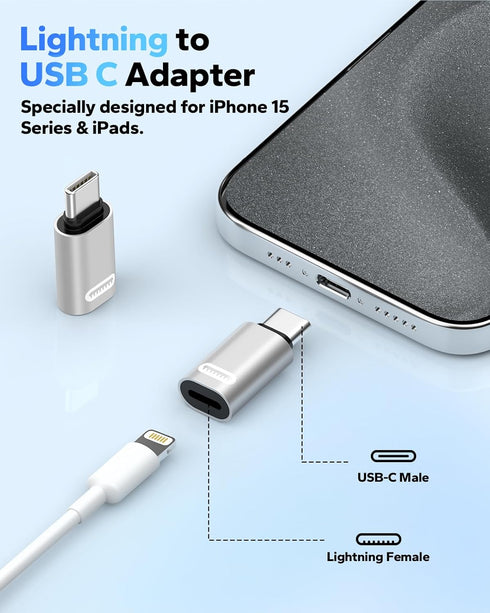 MoKo Lightning Female to USB C Male Adapter 2 Pack, Lightning to USB C Converter for iPhone 15 Series, iPad, iPhone to USB C Adapter for Fast Char...