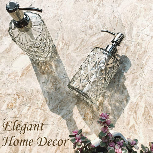 JASAI Diamond Design 12 Oz Glass Soap Dispenser, Kitchen soap Dispenser with 304 Rust Proof Stainless Steel Pump, Bathroom Soap Dispenser for Hand...