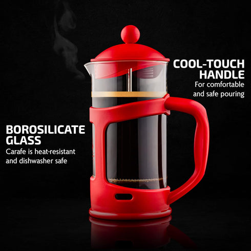 OVENTE French Press Coffee Maker 34 Ounce with Heat Resistant Borosilicate Glass & Stainless Steel 4-Level Filtration System, Portable Cold Brew C...