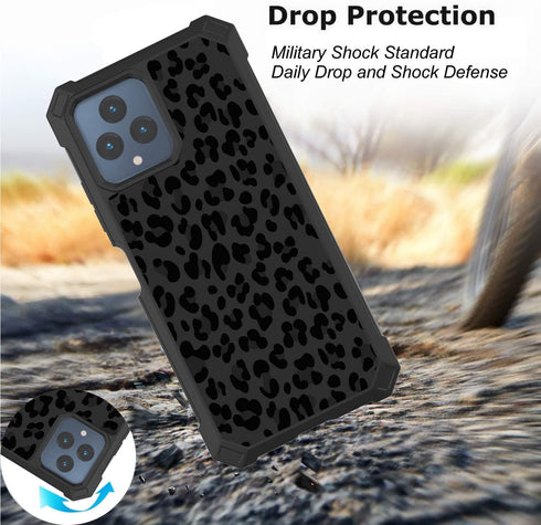 for REVVL 6 5G Phone Case with Screen Protector (Tempered Glass), Slim TPU Rugged Corners Bumper Cover for T-Mobile REVVL 6 5G 2022?Black Leopard ...