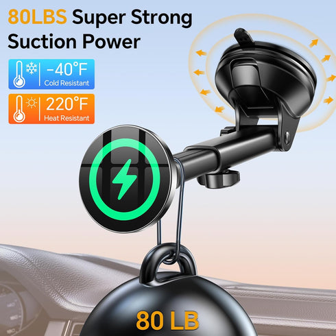 for iPhone MagSafe Car Mount Charger iPhone Wireless Car Charger Mount?Magnets+ Suction Cup?Windshield Magnetic Phone Holder Car Magsafe Accessori...
