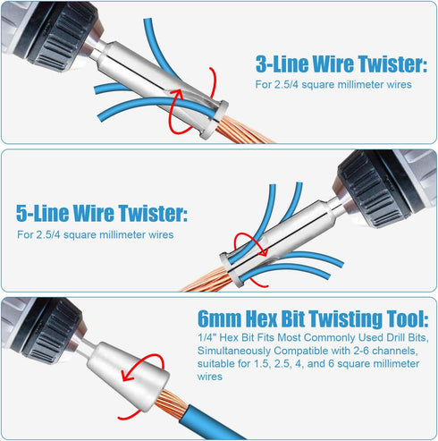 3pcs Wire Twisting Tools, 3 Way /5 Way Wire Stripper and Twister Wire Stripping Tool Wire Connector Socket Cable Twister Tool for Power Drill...