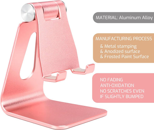 Rose Gold Foldable Aluminum Alloy Cell Phone Holder,Tabletop Metal Phone Stand with Adjustable Angle by Swivel Axis,Smartphone Cradle...