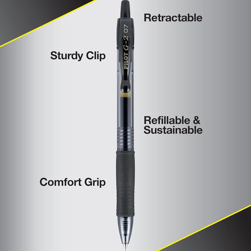 Pilot, G2 Premium Gel Roller Pens, Fine Point 0.7 mm, Blue, Black, Pack of 8...