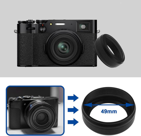 Lens Hood with Adapter Ring Compatible with Fujifilm X100V X100 X100S X100T X100F X70 Camera 49mm Filters Reduce Lens Flare Aluminum Alloy Black...