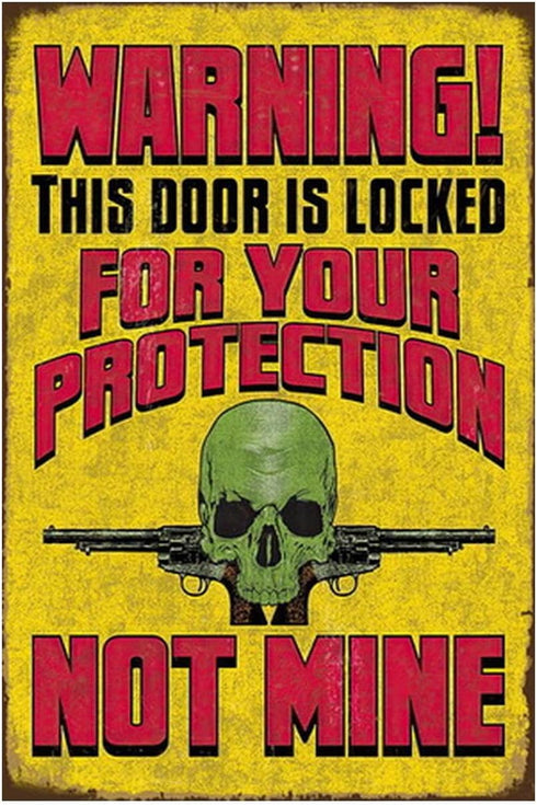 Funny No Trespassing Sign, Metal Warning Tin Signs, Door is Locked for your Protection, Yard Sign Garage Farm Garden Wall Decor Plaque Outdoor for...