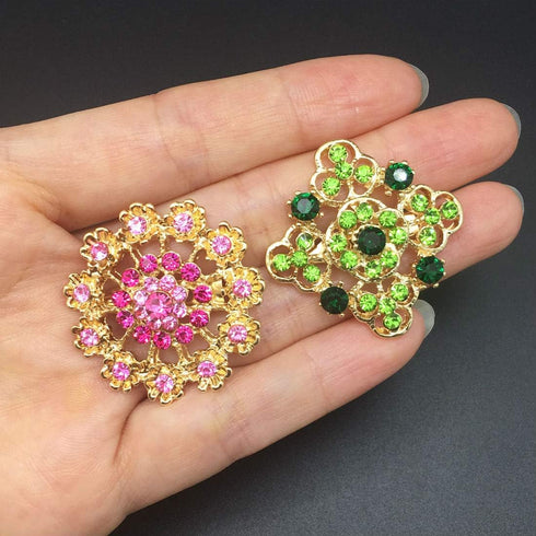 Lot 24pc Mixed Color Rhinestone Crystal Flower Brooches Pins...