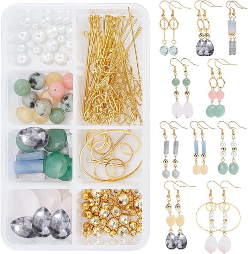 SUNNYCLUE 1 Box DIY Make 10 Pairs Stone Beads Earring Making Kit Including Stone Beads Glass Pearl Bead Bar Links Brass Linking Rings Jewelry Find...