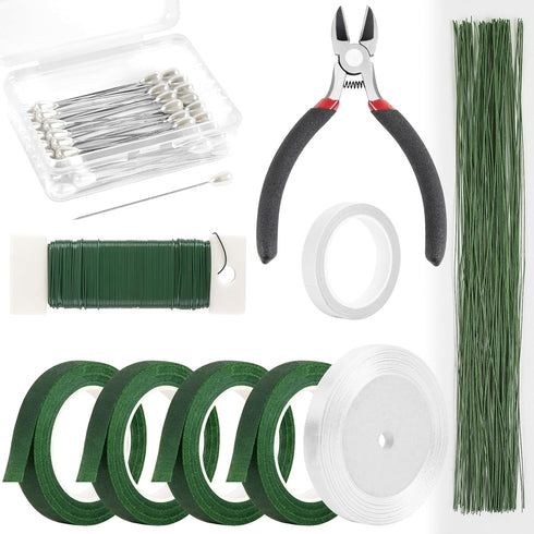 Floral Arrangement Kit with Green Floral Tape and Wire,26 Gauge Floral Stem Wire,22 Gauge Floral Wire,Boutonniere Pin for Bouquet Stem Wrap Floris...