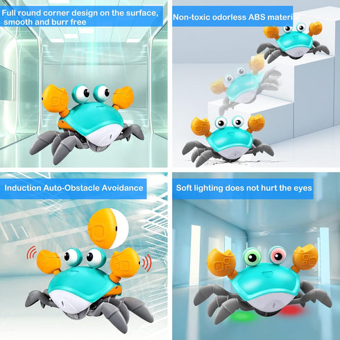 Crawling Crab Baby Toy,Tummy Time Baby Toys with Music and LED Light Will Automatically Avoid Obstacles,Build in Rechargeable Battery for Toddler ...