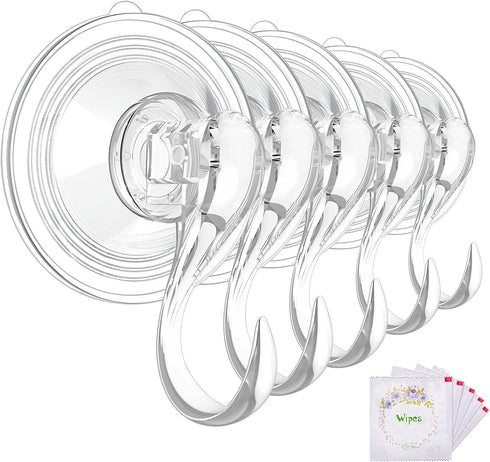 VIS'V Large Suction Cup Hooks with Wipes, Heavy Duty, Removable and Reusable, Clear, 5 Pcs...