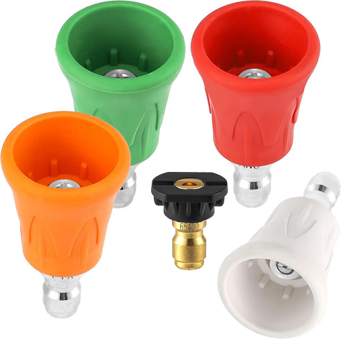 Pressure Washer Nozzle Guard, Stainless Steel High Power Washer Nozzle Tips Set with Upgraded Rubber Protector Cover, 5Pcs Pressure Washing Nozzle...