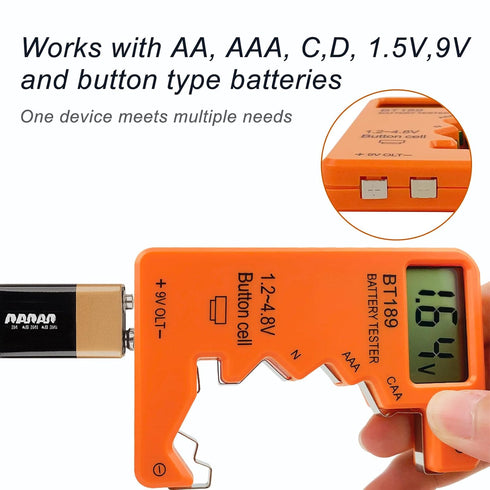 Battery Tester Checker, Universal Battery Tester for AA AAA C D 9V 1.5V, Small Volt Checker for All Batteries - Orange Color...