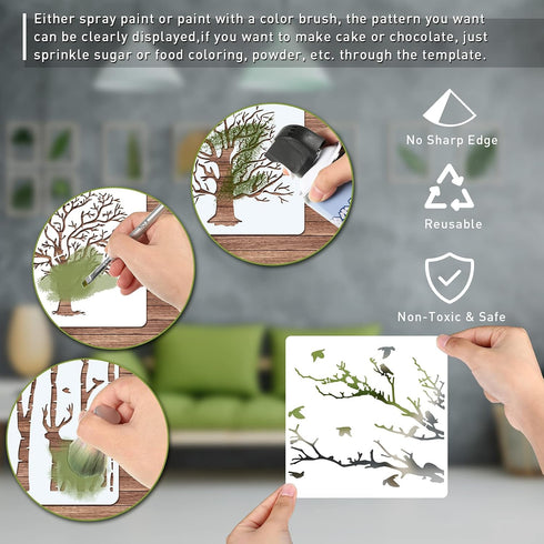 8 Pieces Reusable Tree Stencils Aspen Trees Stencils Reversed Branches Stencils Painting Tree Template Plastic Drawing Stencils for Canvas Wood Wa...