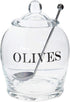 Creative Co-Op Clear Glass "OLIVE" Jar with Lid & Slotted Stainless Steel Spoon (Set of 3 Pieces including Lid)...