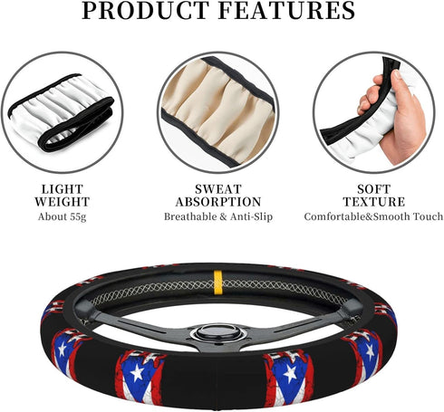 Puerto Rico Flag Steering Wheel Cover - Universal Elastic Stretch Steering Wheel Covers Fits Most Vehicles...