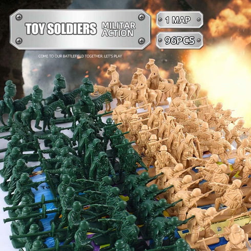 96 PCS Various Pose Toy Soldiers Figures with Military Map, Army Men Two Colors Soldiers, Toy Soldiers Action Figures for Kids Children Birthday (...