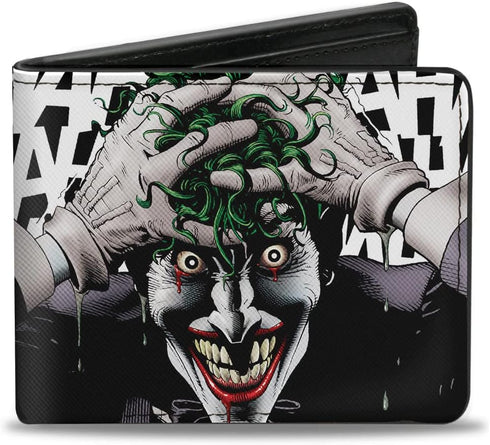 Buckle-Down Men's DC Comics Wallet, Bifold, Joker The Killing Joke Holding Head Pose Hahaha White Black, Vegan Leather, 4.0" x 3.5"...