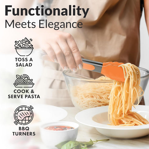 Zulay Stainless Steel Kitchen Tongs with Silicone Tips - Set of 2 (9” & 12”) Locking Cooking Tongs with Non-Slip Grip - Heat Resistant, BBQ Food T...