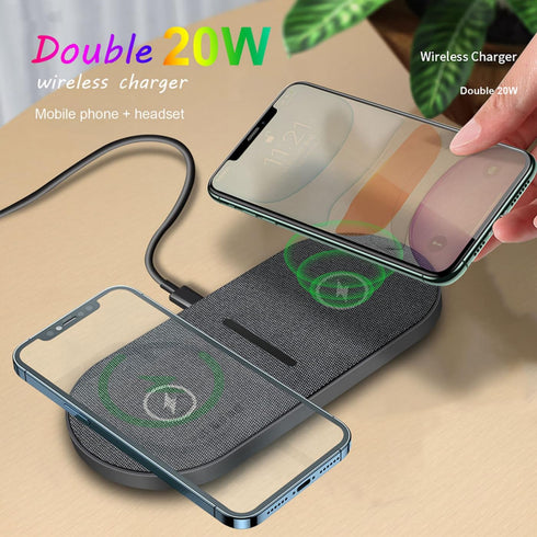 Dual 20W Wireless Charger for Multiple Devices, 40W Fast Wireless Charging Pad/Mat for Apple iPhone, AirPods, for Samsung Galaxy, Google Pixel......