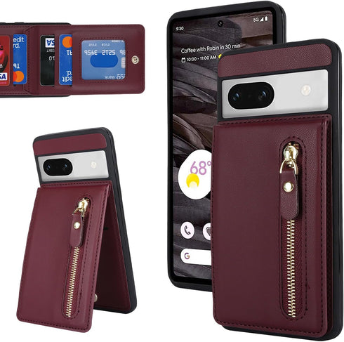 for Google Pixel 7A Case with Card Holder for Women, for Google Pixel 7A Phone Case Wallet with Credit Card with Ring Kickstand Zipper Shockproof ...