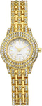 JewelryWe Women Watches Gold-Tone Iced Out Wristwatch Rhinestone Round Analaog Quartz Watch Bling Dress Watch, for Halloween...