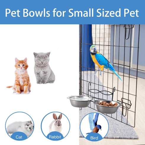 Anti-Slip Dog Bowls, 2 Pack Stainless Steel Dog Bowl Hanging on Cage, Hanging Pet Water and Food Bowls for Cat Puppy Small Animals, with Non-Slip ...